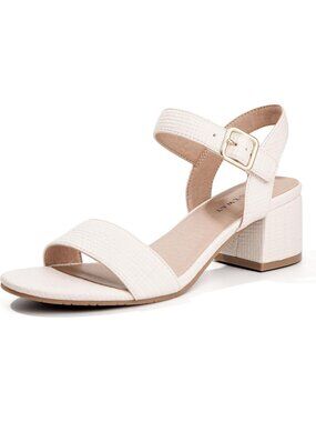 Women's White Open Toe Ankle Strap Block Chunky Heels Pumps Shoes For Wedding